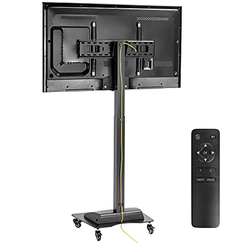 Avlt Motorized & Mobile 2-In-1 Tv Lift Cart For 37-75 Inch Flat/Curved Screens Automated Lift With Remote Height Adjustable Up To 57" Floor Rolling Stand With Locking Wheels For Home Office #TOP24