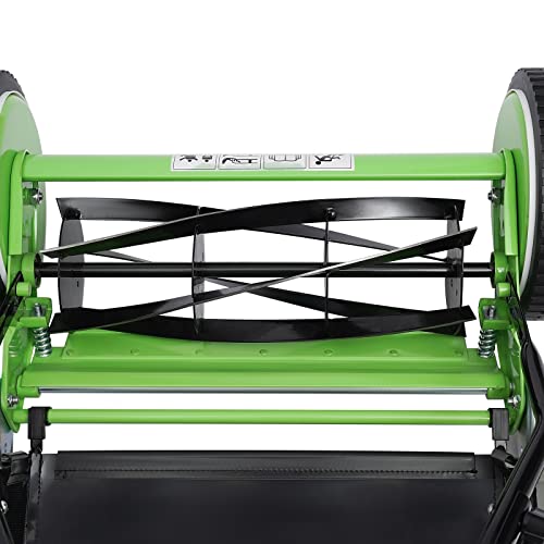 Cortacésped manual con carrete de 16 pulgadas de ancho de corte, ajuste de altura de 9 posiciones, cortacésped de jardín ecológico con recogedor de césped desmontable, ideal para el mantenimiento del