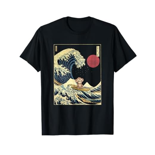 Mono japonés Kanagawa Wave Funny Surf Animal Camiseta