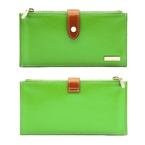 ANDOILT Women's Genuine Leather Wallet RFID Blocking Credit Card Holder Zipper Purse Cell Phone Handbag4