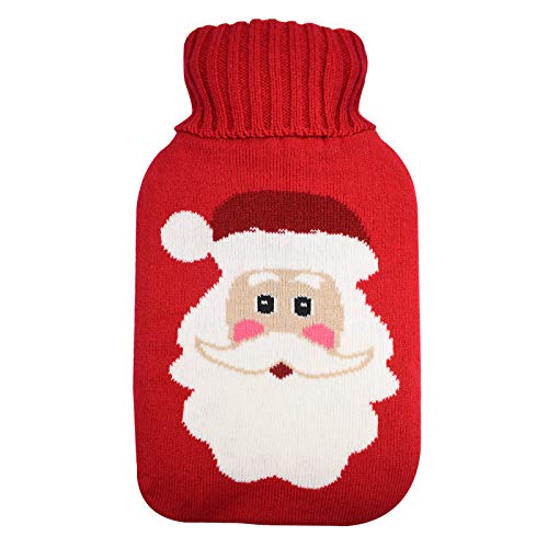TRIXES Knitted Cover for Hot Water Bottle - Red Xmas Santa Claus Theme Knitted Insulator -Winter - Xmas Gift Cover Only - Hot Water Bottle not Included