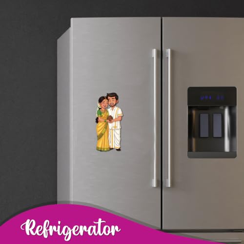 Image of Bhai Please South Indian Couple Theme Wooden Fridge Magnet - Couple Gift