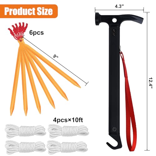 Image of Eurmax USA Hiking Camping Tent Stakes and Hammer Set Lightweight Multi-Function Tent Hammer with Tent Stake Remover,Tent Pegs for Camping, Hiking, Backpacking, Gardening(Gold Stakes)