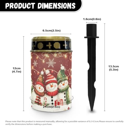 Image of Christmas Solar Memorial Lights for Graves 2 Pcs | Water resistant outdoor flameless candle lamp, snowman family solar cemetery decorations for grave
