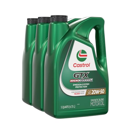 Image of Castrol GTX High Mileage 20W-50 Synthetic Blend Motor Oil, 5 Qt, Pack of 3