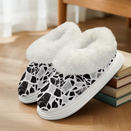 GIFTPUZZ Slippers Fuzzy House Slippers for Women Comfy Slip-on House Shoes with Warm Faux Fur Collar Size 5.5-12.53