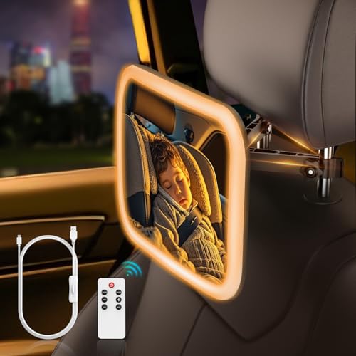 MoKo Baby Car Mirror with Light, Shatterproof Car Seat Mirror for Baby Rear Facing with Remote,...