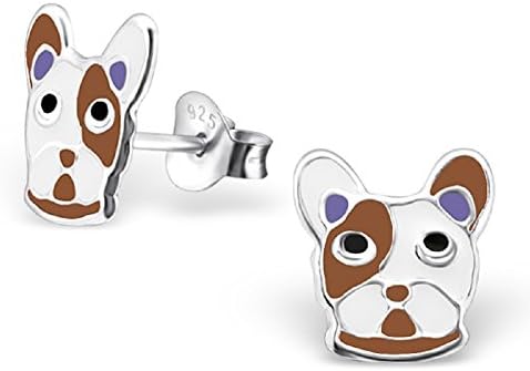 ICYROSE 925 Sterling Silver Small White & Brown Bulldog Stud Earrings 22089