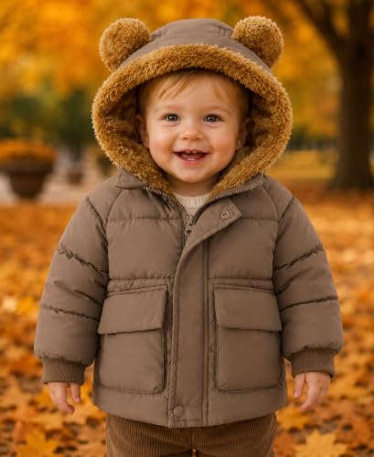 Image of BFUSTYLE Baby Coat 6M-5T Winter Clothes Toddler Boy Girl Jacket with Hood | Long Sleeve Soft Fleece Lined Windproof Lightweight Zipper Closure Bear Ear Hooded Kids Outerwear