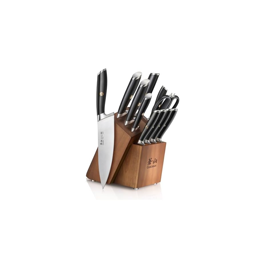 Cangshan L Series Knife Block Sets, Forged German Steel (12-Piece 4 Steak Knives, Black)