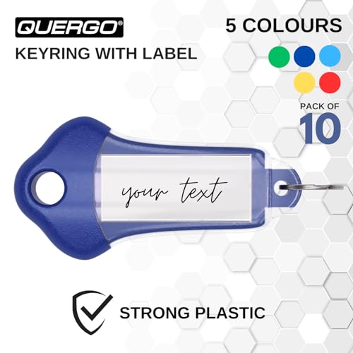 QUERGO 10-Pack Heavy Duty Key Tags with Labels & Split Rings for Keys, Key Rings with Tags, Key Fobs with Labels - Assorted Colour Keyring, Key Holder Set for Luggage, Pets, Office - Image 6