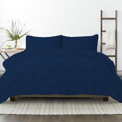 1 Piece Pinch Pleated Duvet Cover Super King Size 100% Egyptian Cotton 800 Thhrade Count with Zipper Closure and Corner Pintuck Duvet Cover, Navy Blue Solid