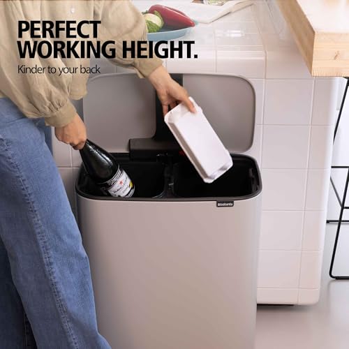 Image of Brabantia Bo Pedal Bin 2 x 7.9 Gallon /30L (Soft Gray), Soft-Closing Kitchen Garbage Can, Step-On Trash Can with Removable Inner Buckets, PerfectFit Trash Bag Pack Included