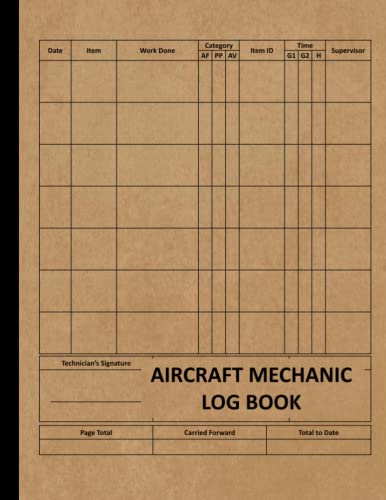 Aircraft Mechanic Log Book: AMT Technician Logbook for Airplane and Helicopter Care, Repairs and Aviation Maintenance