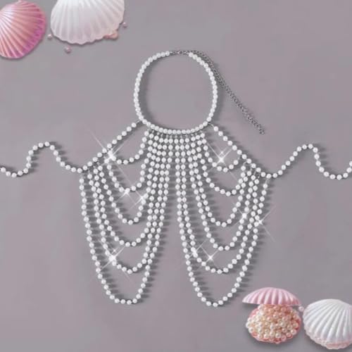 Cadena de perlas en capas para el pecho y joyeria ajustable de mujer 3
