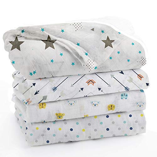 Image of blanket for new born baby in summer Muslin Baby Swaddle Blanket, Wrap Cloth Cotton Swaddle for Newborn Baby Girl's and Boy's Soft Cotton Swaddle Blanket-Pack of 4 with Size 120X100 CM - Polka Prints