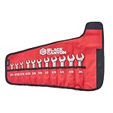 BLACK CANYON 11-Piece SAE Stubby Combination Wrench Set with Storage Pouch - Cr-V Steel Chrome Finish for Tight Spaces