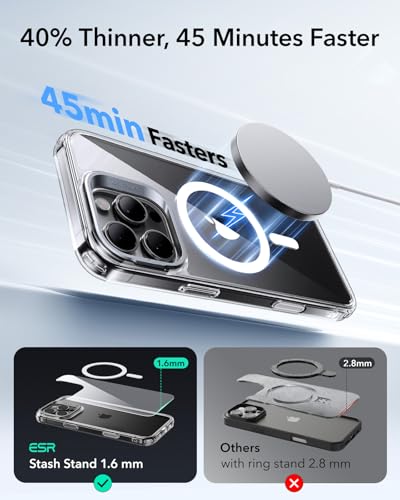 Image of ESR for iPhone 16 Pro Max Case, Camera Control Button Compatible with MagSafe, Military-Grade Protective, Built-in Stash Stand Phone Case, Scratch-Resistant Back Cover, Clear