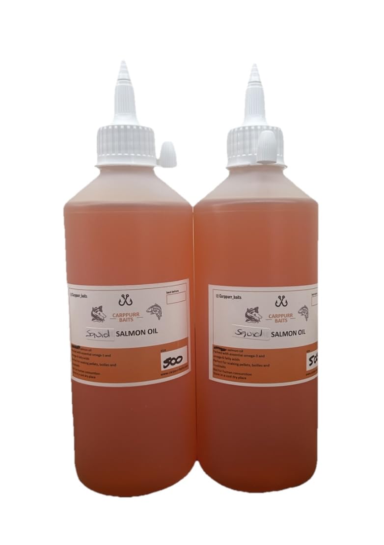 Carppurr baits 500ml-1L-2L-3L-5L - Squid Flavoured Salmon Oil – High Attraction Fishing Oil for Carp, Catfish & Coarse Fishing – Liquid Pellet & Bait Booster (2x 500ml)