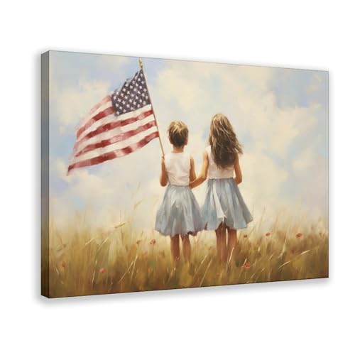 Children Holding Flags Vintage Patriotic 4th of July, Sweet Summer