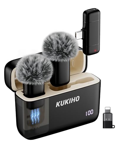 Image of KUKIHO Wireless Lavalier Microphone with Charging Case, 36H Battery Life, Noise Cancellation, 135ft Range, Plug-and-Play Clip-On Mic for iPhone, iPad, Android, YouTube, Vlog, Live Streaming