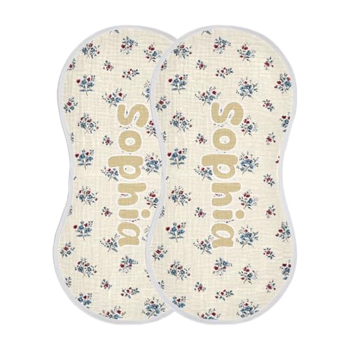 Personalized Name Blue Red Flower Baby Burp Cloth for Baby Drool and Messes, Customized Text Absorbent Cotton Burping Cloths for Infant Newborn Unisex 4 Packs 100% Cotton 22 x 11 in2