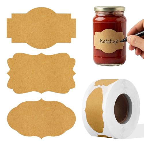 Acsatont 300 Pcs Kraft Etiketten Aufkleber(30x50mm) Geschenktüten Selbstklebend Aufkleber Beschriften Perfekt für Geschenkaufkleber für Marmeladengläser Umschläge
