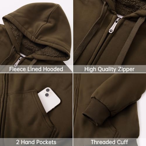 Image of LeeHanTon Sherpa Lined Hoodies for Men Heavyweight Full Zip Up Sweatshirt Thick Fleece Winter Warm Work Jackets Plus Size