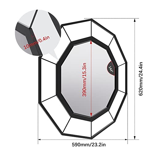 Anyhi Black Decorative Mirror For Wall Decor,Octagonal Wall Mirror Decor With Metal Frame, 24"X23" Modern Living Room Mirror #TOP3