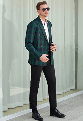 Men's Slim Fit Suits Double Breasted Two Button Casual Plaid Blazer Jacket Coat Outerwear, Green, Us Medium/40 = Tag Xl #TOP6