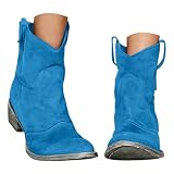 Blue Ankle Cowboy Boots for Women 2026,Slouchy Low...