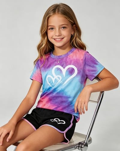 Image of Tween Girls Clothes Summer Short Sleeve T-Shirt and Shorts Set Casual Two Pieces Outfit Size 8 13