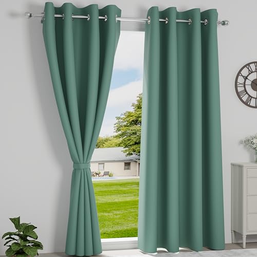 Image of Wakefit Solid Blackout Window Curtains 5 Feet | Set of 1 | Upto 80% Room Darkening Faux Silk Drapes | Thermal Insulated & Noise Reducing Curtains for Living Room & Home Decor | Aqua Green