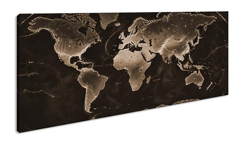 Leuchtende Weltkarte in Dunkelheit, die Kontinente erstrahlen wie glühende...