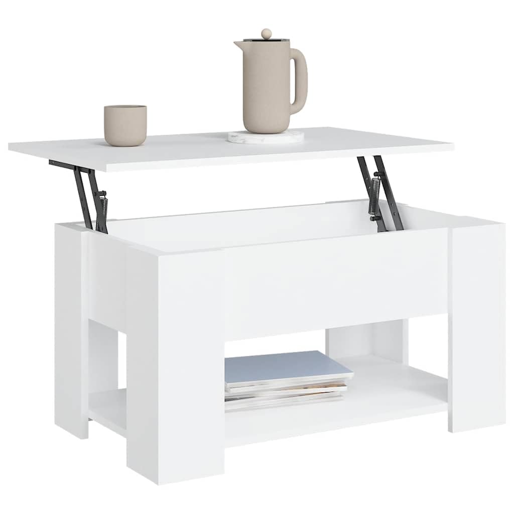 Tavolino da Salotto con Piano Sollevabile Bianco 79x49x41 cm