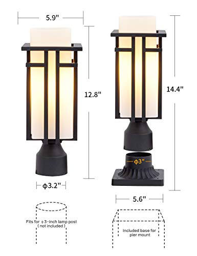 Eeru Outdoor Post Lights Waterproof Metal Frame With Milk White Frosted Glass, Pier Mount Outdoor Lighting Fixtures(With 3-Inch Pier Mount Base) Outdoor Post Lantern For Garden Backyard And Porch #TOP1
