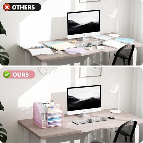 Marbrasse Schreibtisch Organizer und Büro Zubehör,5-Tier Briefablage,Mesh Büro Organizer für Schreibtischzubehör & Ablage(Rosa)