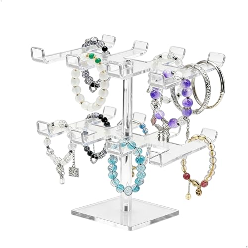 xyuayamz Porte Bracelet, Support Bracelet Bijoux, 2 Étages Présentoir à Bracelets, Support Bijoux pour Ranger et Organiser Bracelets, Pinces à Cheveux et Montres, Acrylique, Transparent
