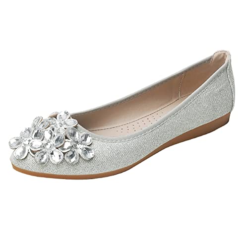 Unifizz Women's Ballet Flats Soft Pointed Toe Rhinestone Wedding Ballerina Shoes Foldable Sparkly Comfort Slip on Flat Shoes for Women - Main Image