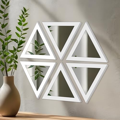 Image of Art Street Acrylic Triangle Decorative Wall Mirror Set of 6 Triangle Shape Mirror for Home Decoration, (9x9 Inch, White)