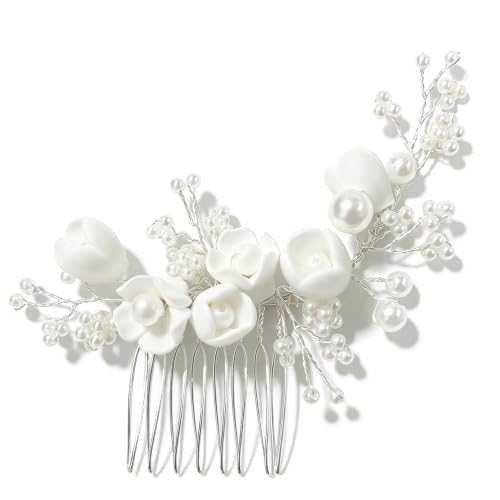 Peine para el cabello de flor perla plateada 3.5 pulgadas miniatura 1