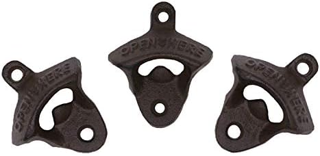Wall Mounted Bottle Opener Rustic Farmhouse Cast Iron with Screws by iPihsius - Set of 3