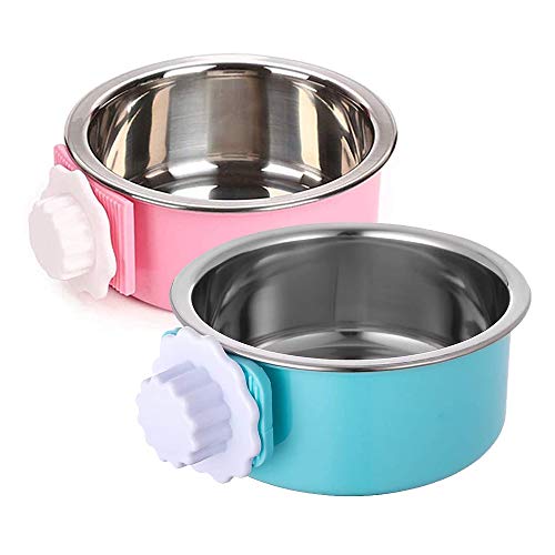 Stainless Steel Removable Pet Food Bowl, Anti-overturn Water Feeder Container, Suitable for Small Dog/Cat/Rabbit, 2 Set of Crate Bowls, Easy to Install and Clean