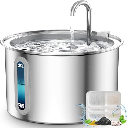 Oneisall 猫 水飲み器 2L ステンレス製/ペット用自動給水器/循環式 みずのみ器 充電式/2つの給水モード 3重濾過/可視化/活性炭フィルター3個付き/洗いやすい/(PWF-001)