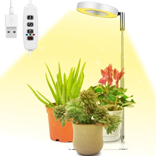 Ainiv Lámpara de Plantas, 48 LED Luz de Crecimiento de Espectro Completo con base, 180° Grow Light con Temporizador Automático 3H/9H/12H y 9 de Brillo, Altura Ajustable, para Plantas Pequeñas