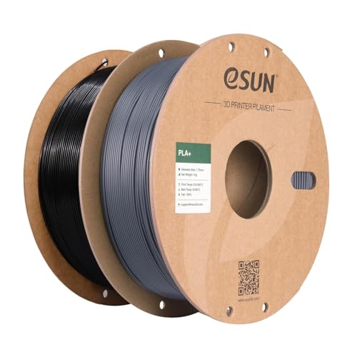 Image of eSUN PLA+ Filament 1.75mm, 3D Printer Filament Dimensional Accuracy + /- 0.03mm, 1kg Cardboard Spool(2.2lbs) 3D Printing Filament, Fits for Most FDM 3D Printers(Black+Grey)