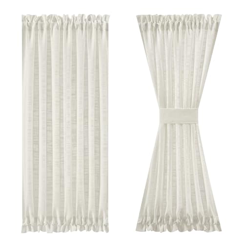 FMFUNCTEX Linen Semi Sheer French Door Panels 72 Inches Long Natural Beige Curtains for Front Glass Door Back Doors Entry Door 1 Panel