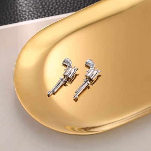 HZMAN Stainless Steel Personality Hip Hop Street Style Gun Stud Earrings for Men Women4