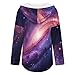 Womens Bodysuit Pullover Shirts Tops Long Sleeve Hoodie Universe Outer Space Blue and Purple Starry Sky Night Pattern Tshirt, S-3XL