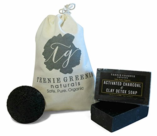 Teenie Greenie Naturals 2 Activated Charcoal and Clay Detox Soap Bar and Facial Konjac Sponge
